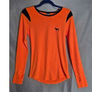 PINK Victoria's Secret Ultimate Long‎ Sleeve Top Thumb Holes Orange Black M